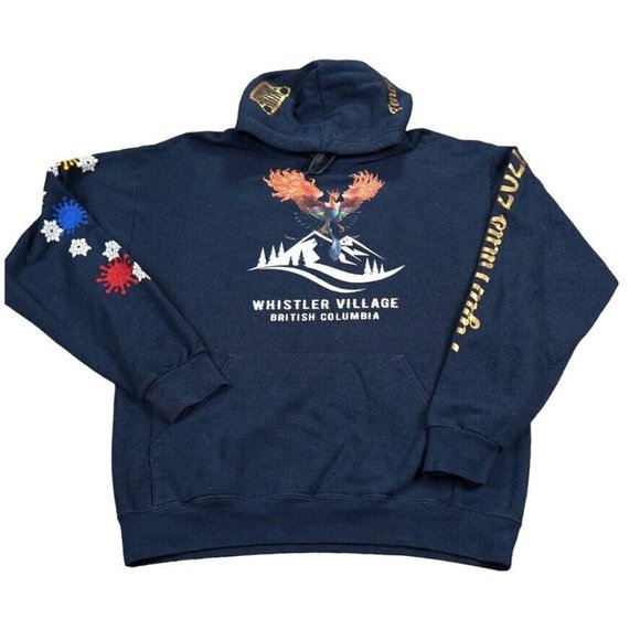 Whistler Village Canada Sweatshirt Mens Medium Navy Blue Pajarracas 22 Fenomeno - Picture 1 of 13
